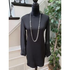 Akira Chicago Womens Black Solid Round Neck Long Sleeve Knee Length Dress Medium